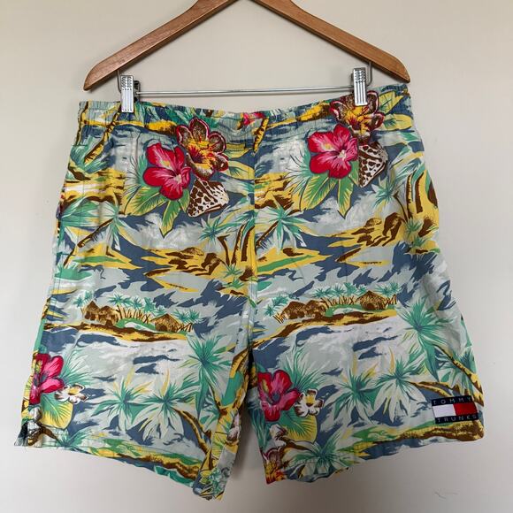 Tommy Hilfiger Other - Vintage Tommy Hilfiger Mens Swim Trunks Large Pockets Tropical Floral Hawaiian